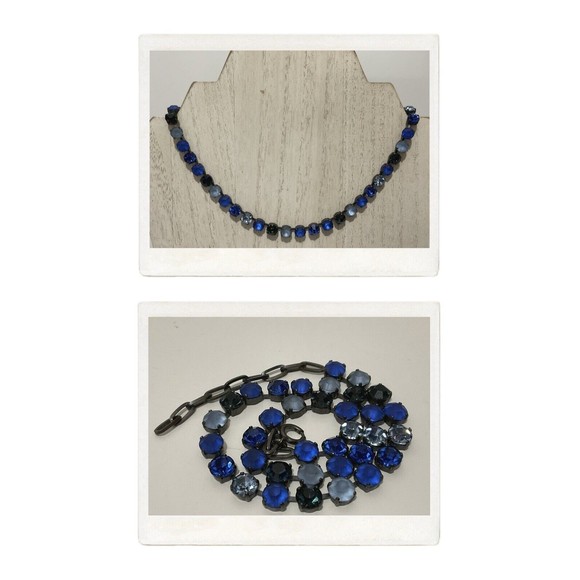 Vintage Shades Of Blue Rhinestone Choker Grunge Steampunk Gothic Adjustable - Picture 1 of 9